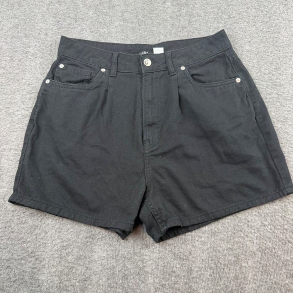 H&M Divided Denim Shorts Women's 8 Black High Waisted Pleated Front Cotton